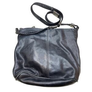 Fossil Black Leather Vintage Crossbody‎ Bag with Silver Accents